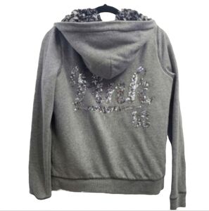 Victoria's Secret PINK bling sequin faux fur jacket hoodie small